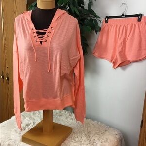 SO Peach XL lace up hoodie and high rise dolphin shorts both NWT